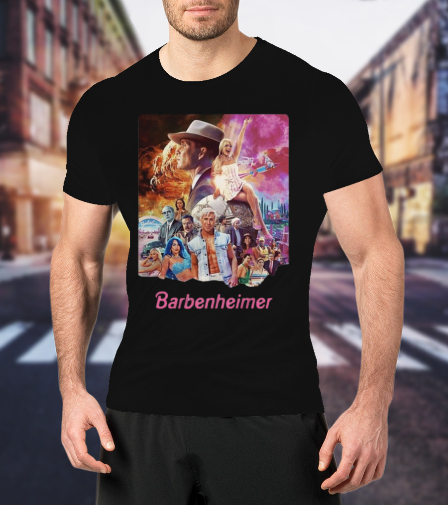 Barbenheimer Explosive Vintage Mashup In Vibrant Retro Style With Iconic Characters T-Shirt