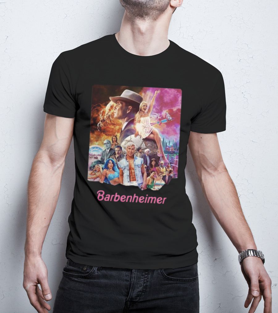 Barbenheimer Explosive Vintage Mashup In Vibrant Retro Style With Iconic Characters T-Shirt