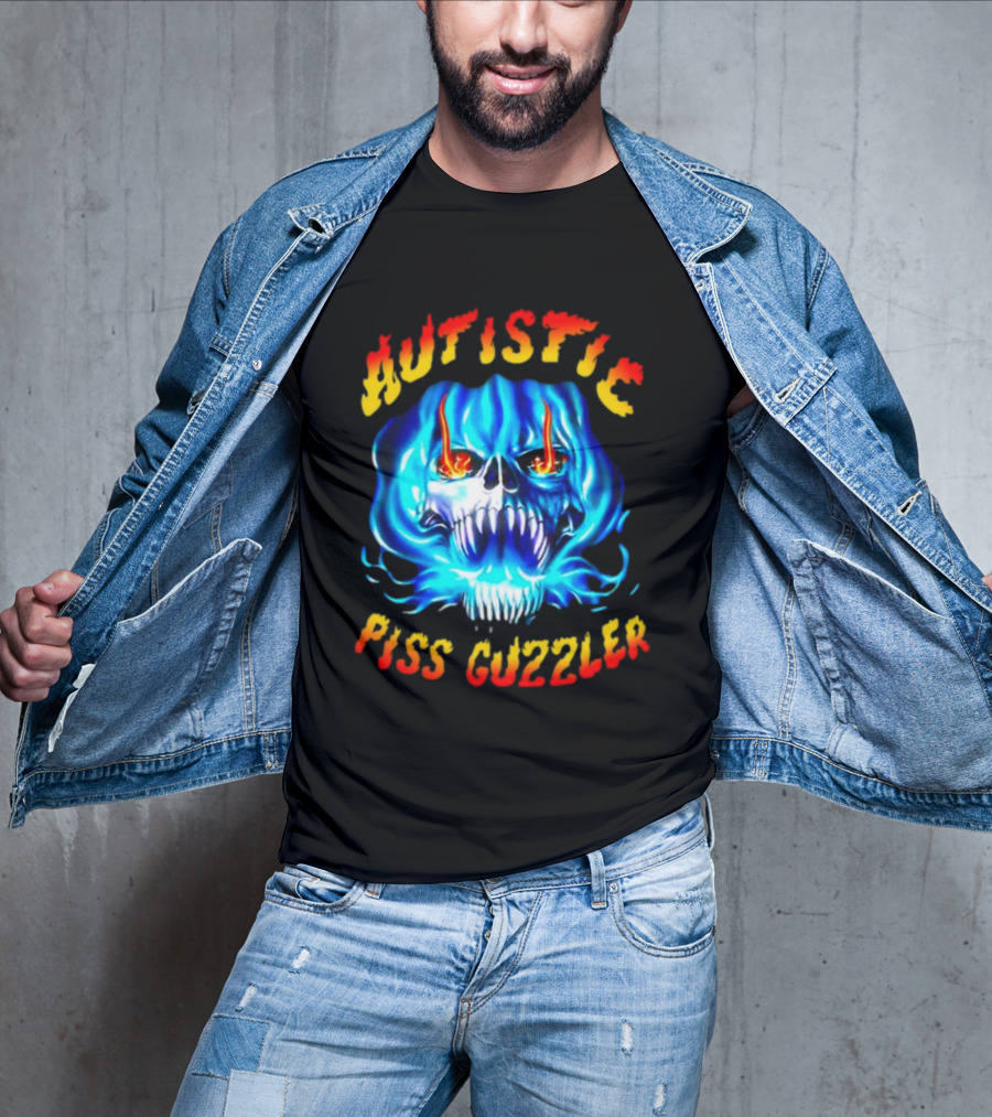 Autistic Piss Guzzler Skull Flame T-Shirt
