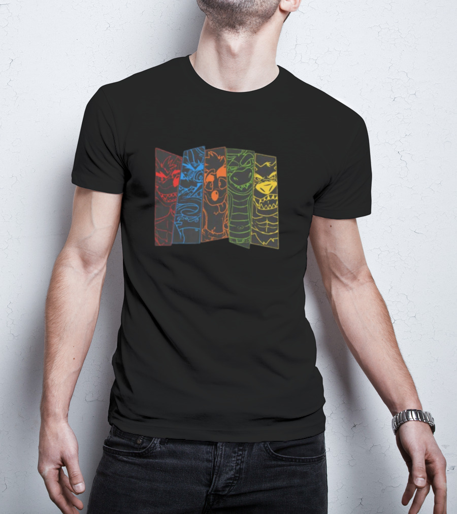 Vanscraps Wolf Vandroiy Multicolor Panel Characters T-Shirt