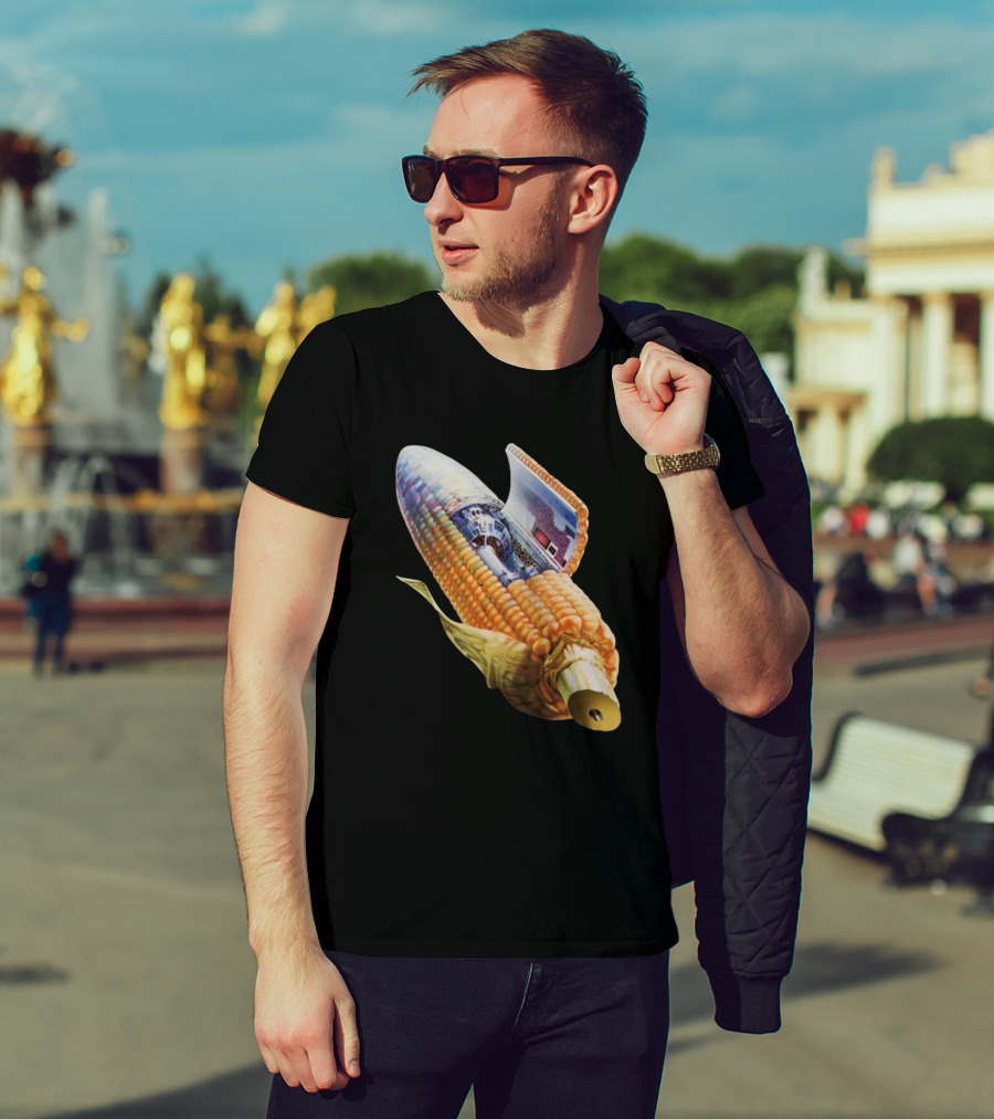 70s Sci-Fi Corn Grass Spacecraft Hybrid T-Shirt