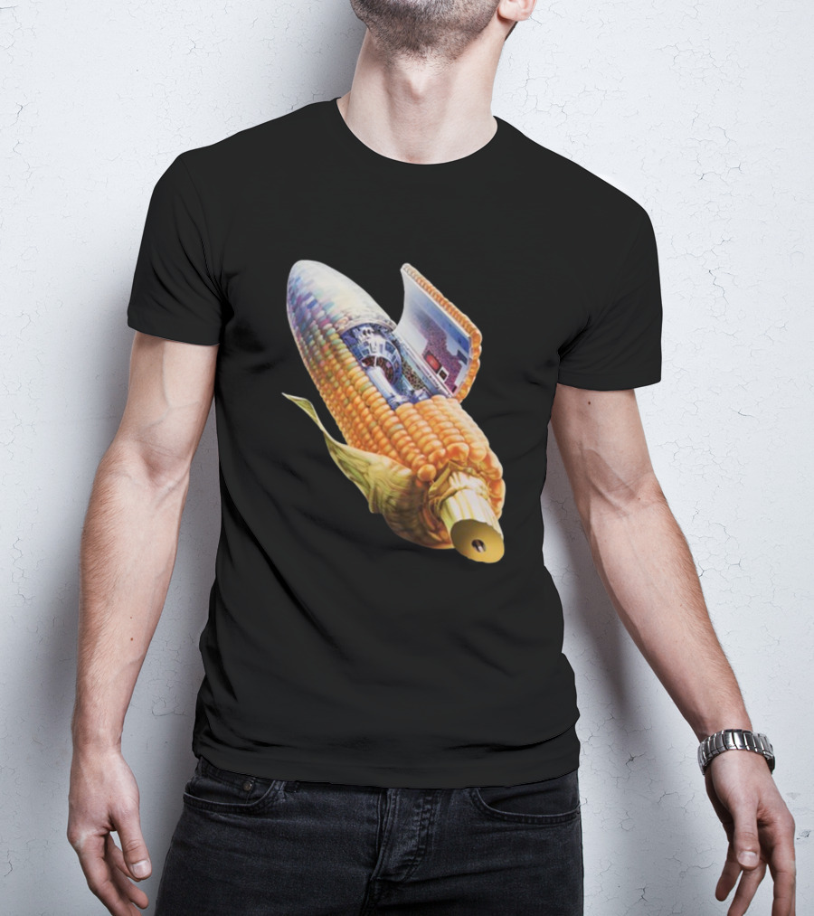 70s Sci-Fi Corn Grass Spacecraft Hybrid T-Shirt