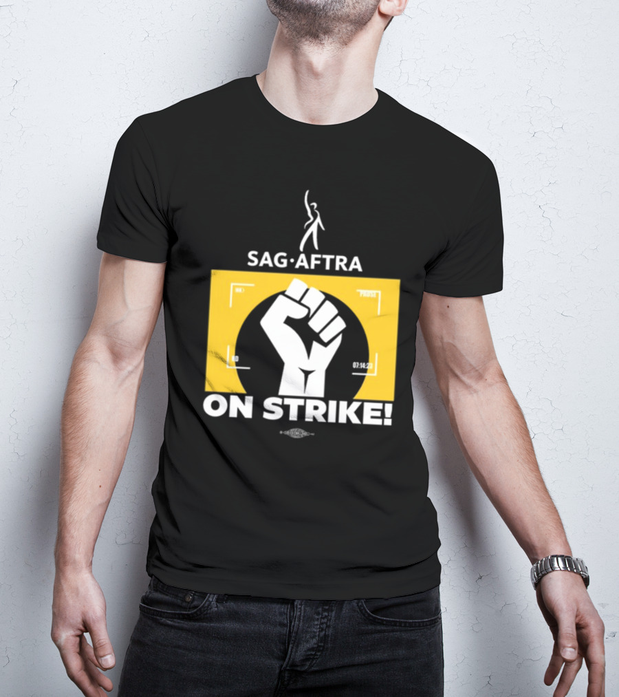 SAG-AFTRA On Strike Logo With Fist Symbol And Yellow Background T-Shirt