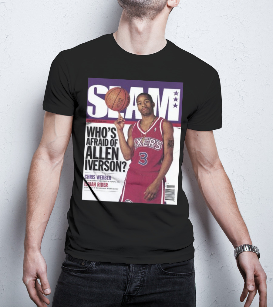 Slam Magazine Cover: Allen Iverson In Sixers Jersey With Who's Afraid Of Allen Iverson Headline T-Shirt
