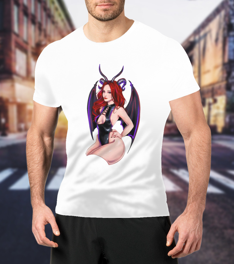 Diablo Madame Red-Haired Demoness With Horns And Wings T-Shirt
