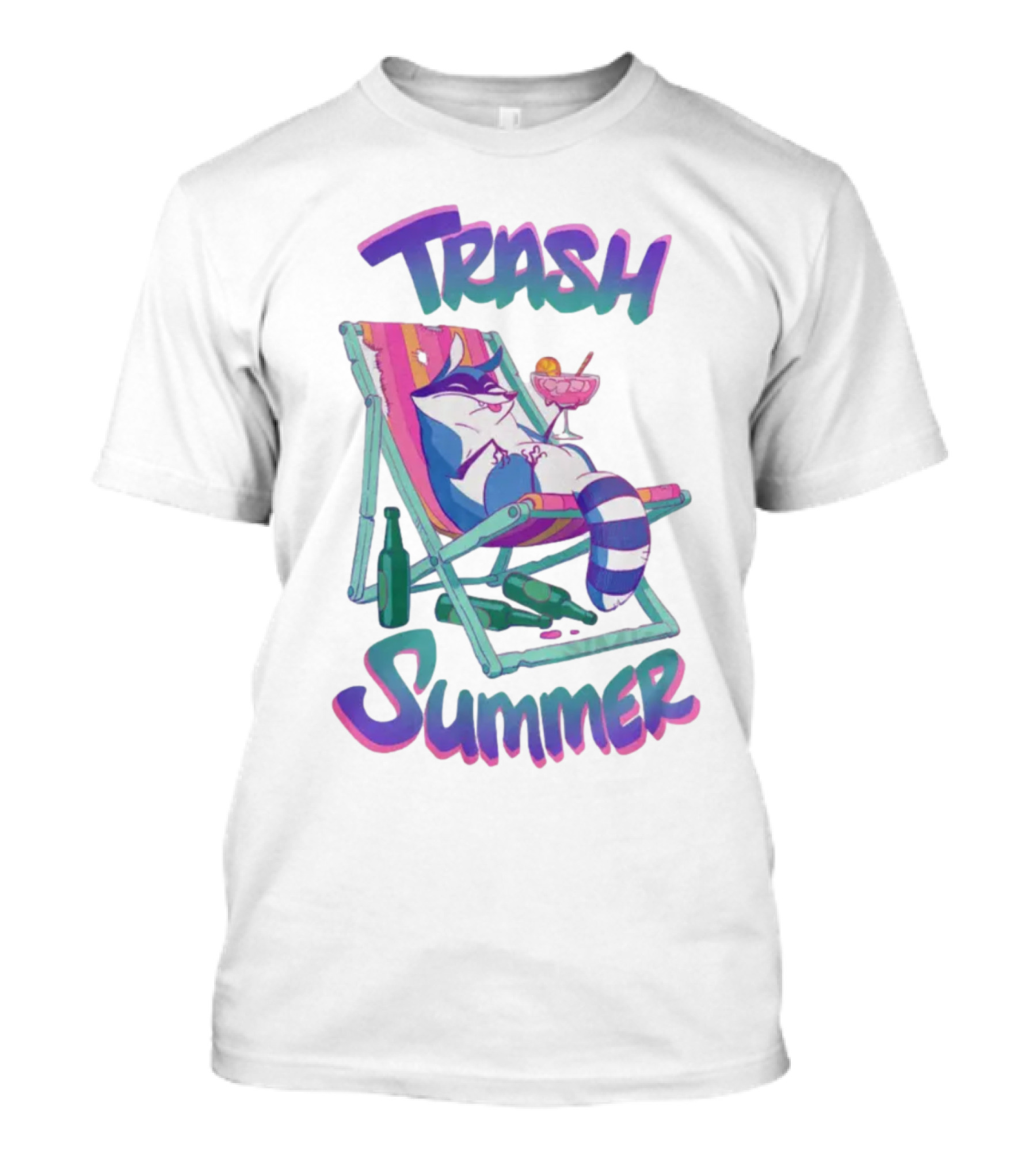 Trash Summer Raccoon Relaxing With Drink T-Shirt