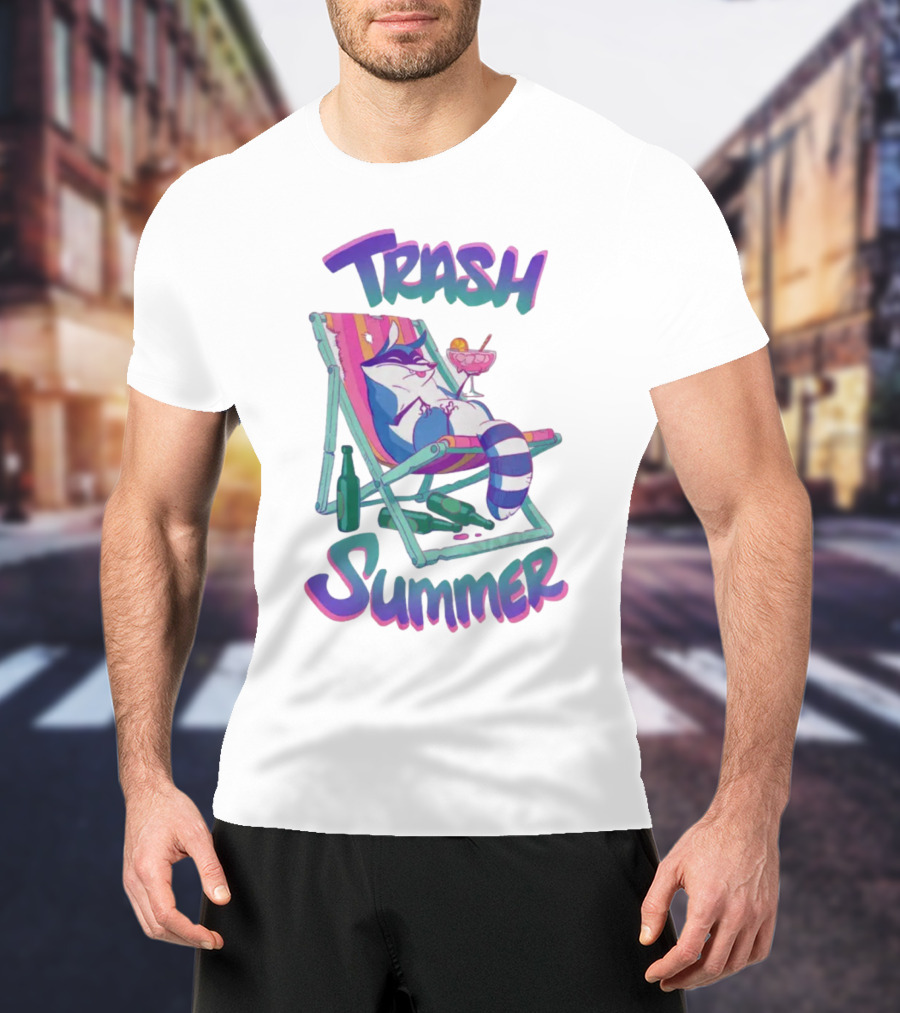 Trash Summer Raccoon Relaxing With Drink T-Shirt
