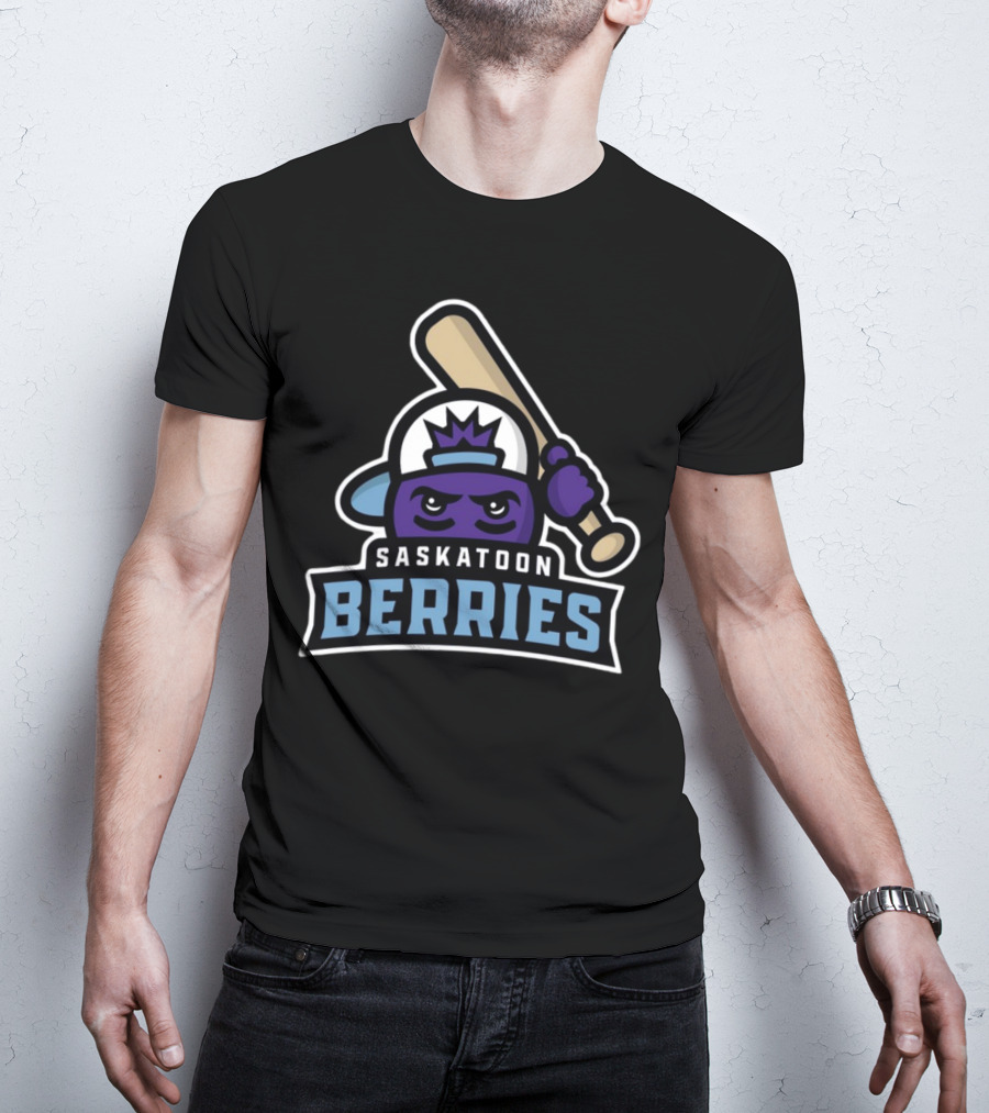 Saskatoon Berries Baseball Mascot With Crown And Bat T-Shirt