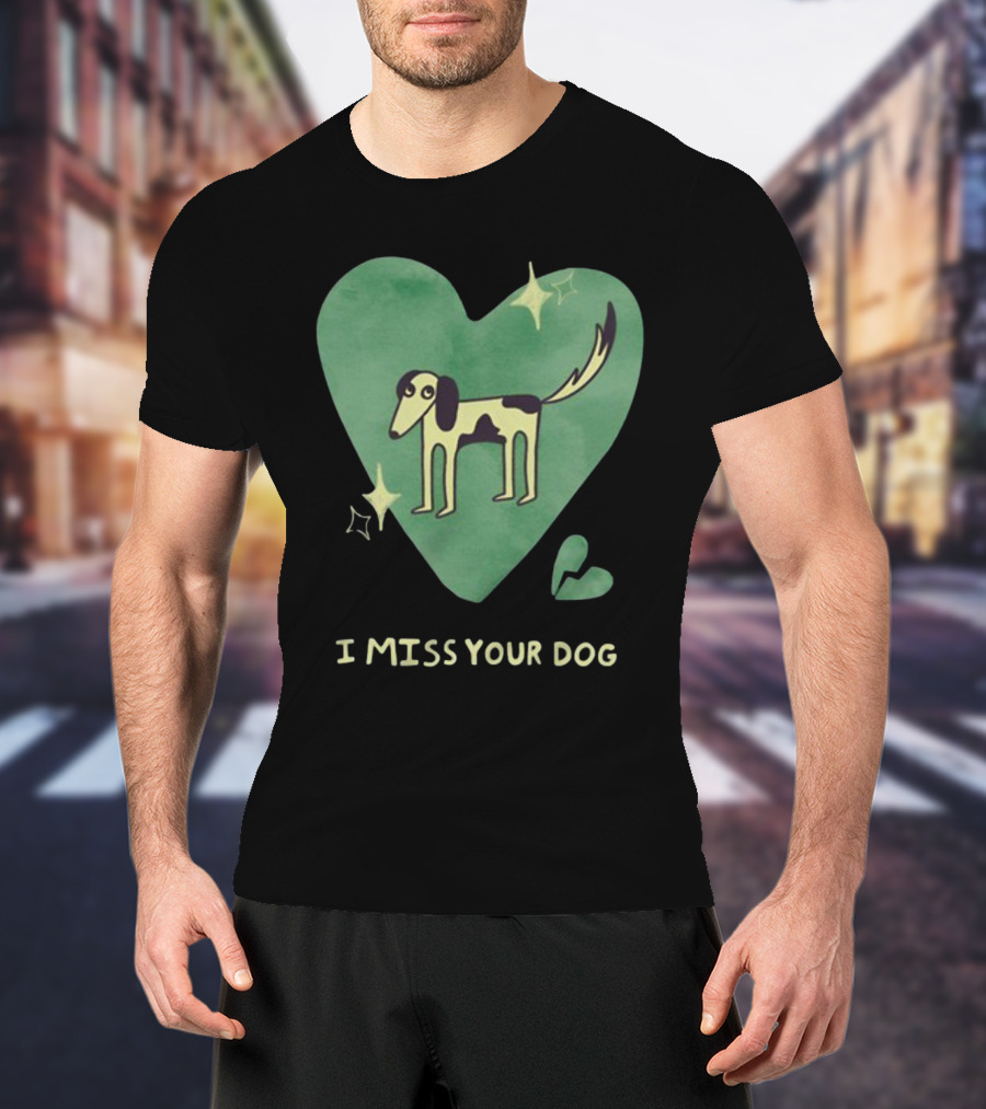 I Miss Your Dog Heart Shape Stars Black And Green T-Shirt