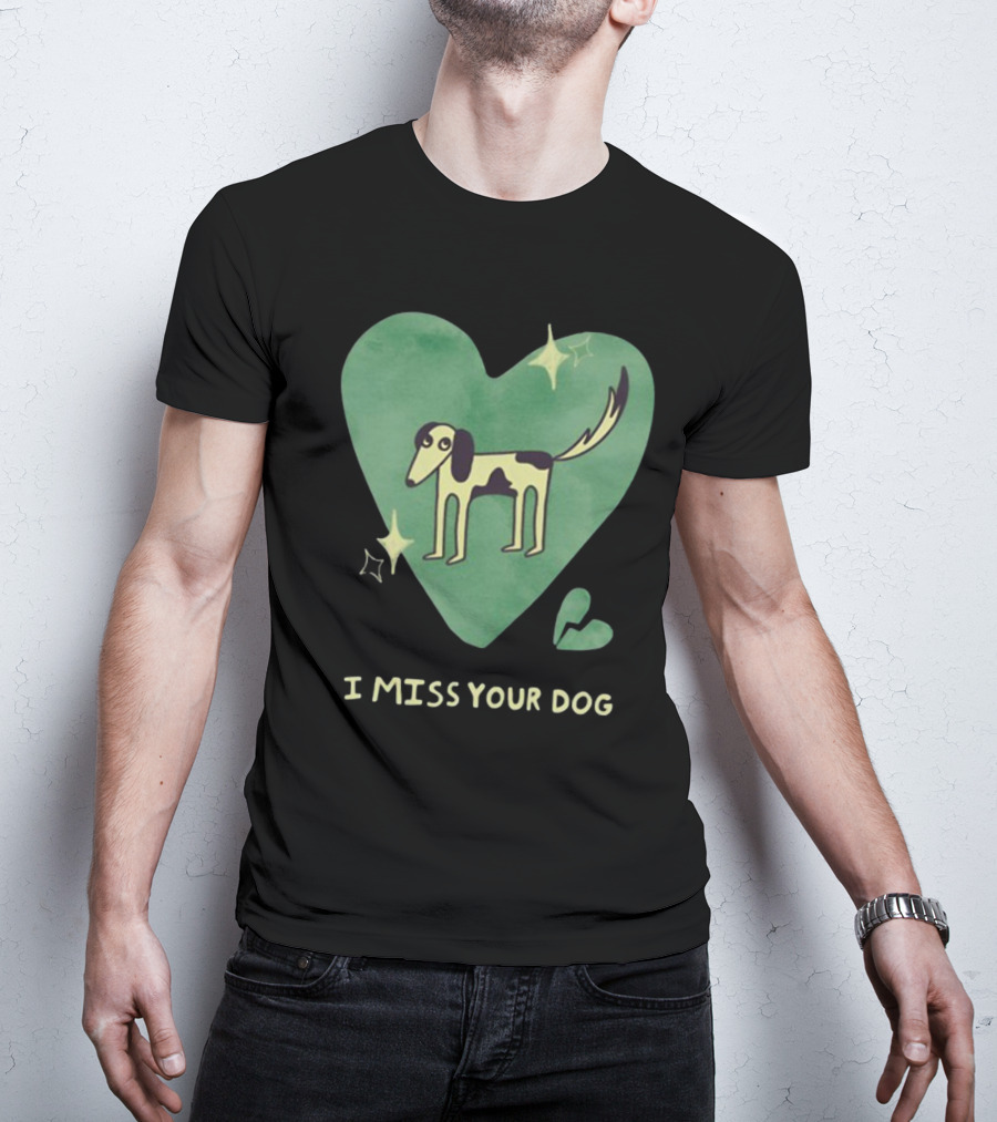 I Miss Your Dog Heart Shape Stars Black And Green T-Shirt