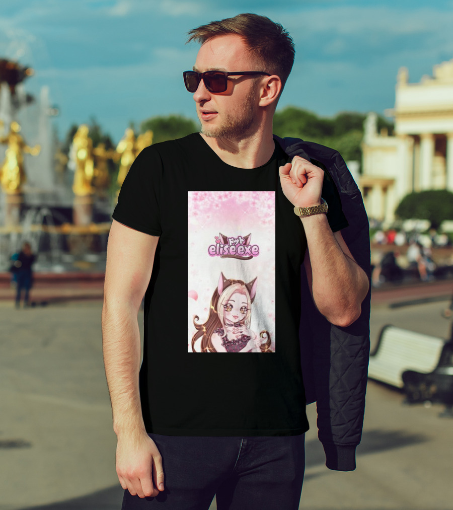 Elisedotexe Elise Exe Manga Character Aesthetic With Cat Ears And Sakura Blossoms T-Shirt