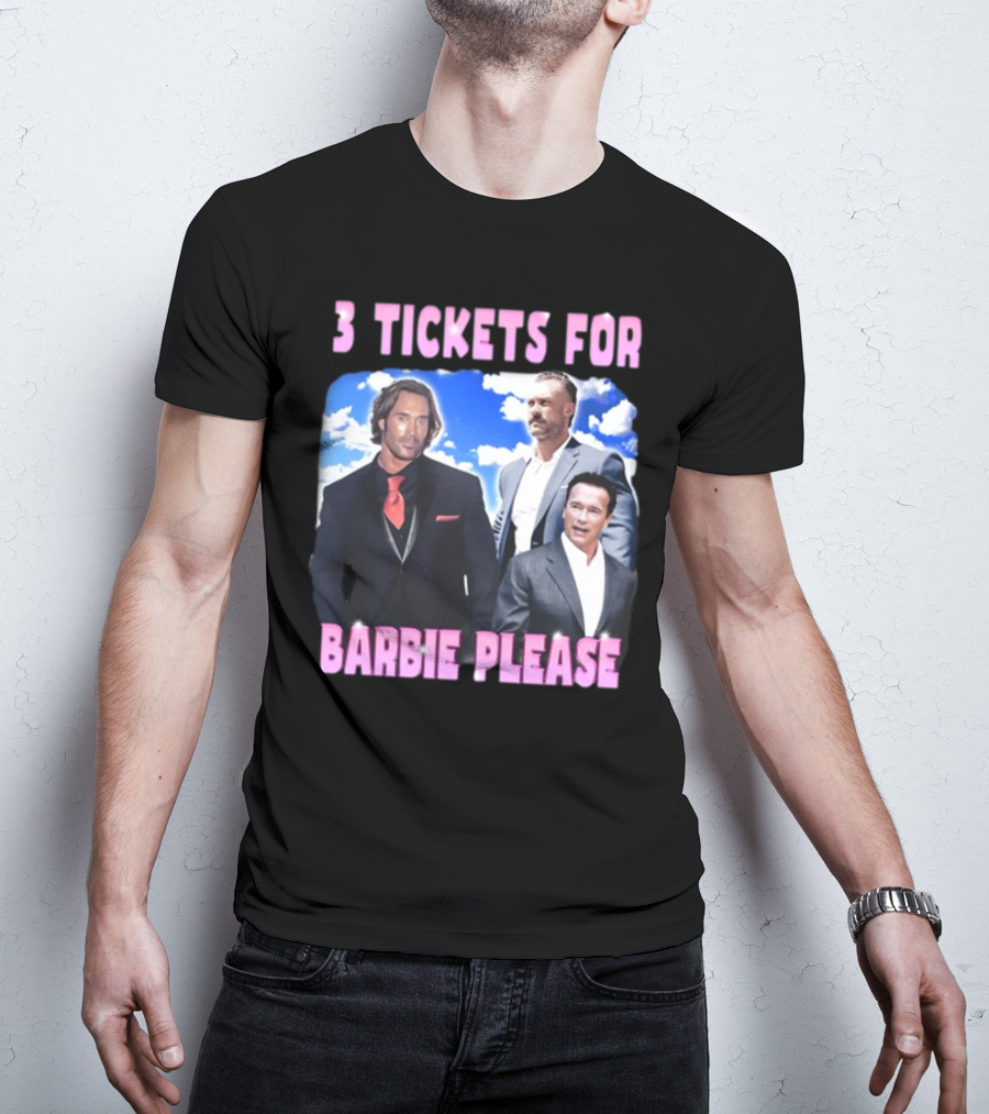 Memeabletees 3 Tickets For Barbie Please With Three Men In Suits T-Shirt