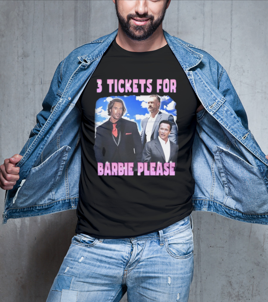 Memeabletees 3 Tickets For Barbie Please With Three Men In Suits T-Shirt