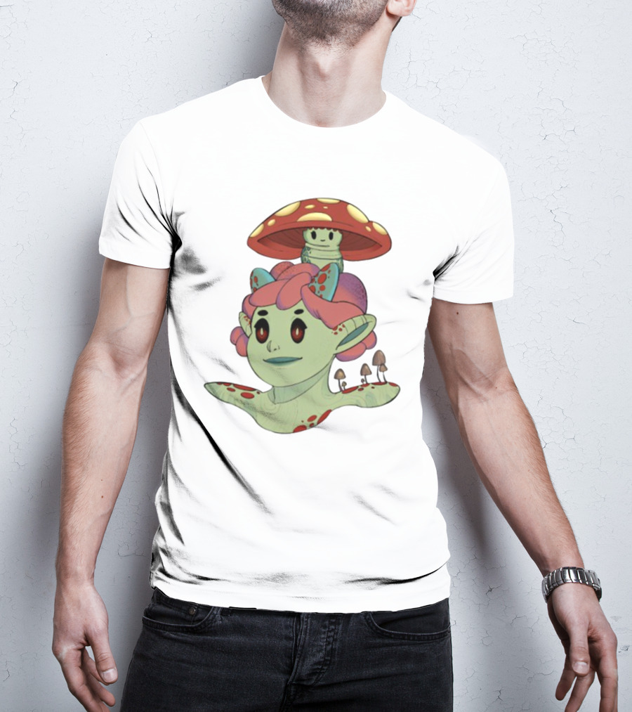 Mushroom Troll Fantasy Character With Toadstool Hat And Colorful Hair T-Shirt