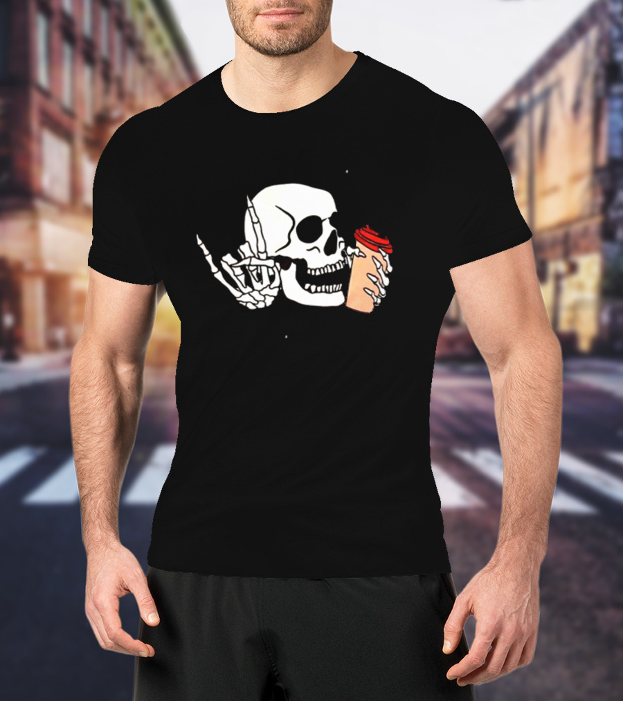 Dead Inside But Alive In Christ Skeleton With Coffee Cup T-Shirt