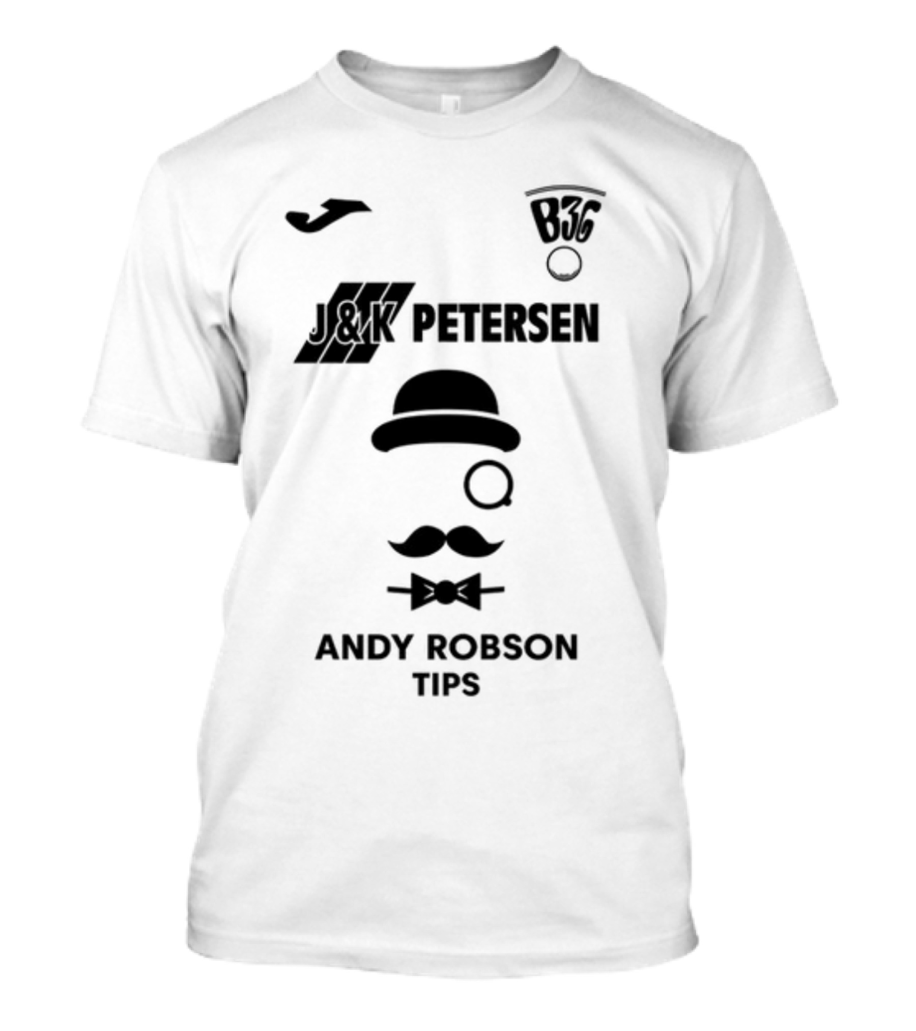 B36 J&K Petersen Andy Robson Tips Bowler Hat Mustache Monocle T-Shirt