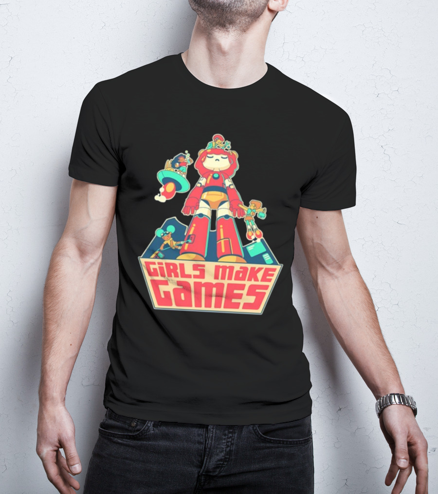 Castpixel Girls Make Games Robot Adventure Scene T-Shirt