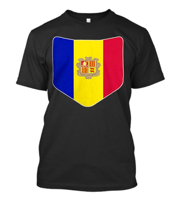 Andorra Flag Pocket Print Andorran Colors Crest Emblem T-Shirt