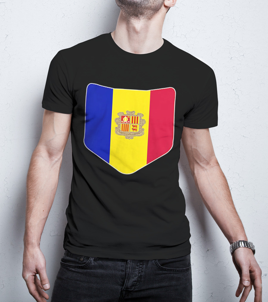 Andorra Flag Pocket Print Andorran Colors Crest Emblem T-Shirt