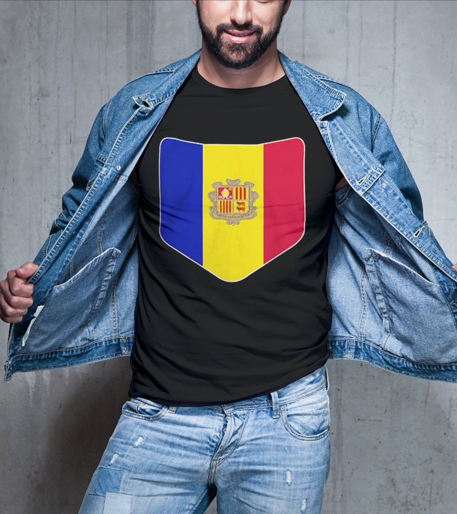 Andorra Flag Pocket Print Andorran Colors Crest Emblem T-Shirt