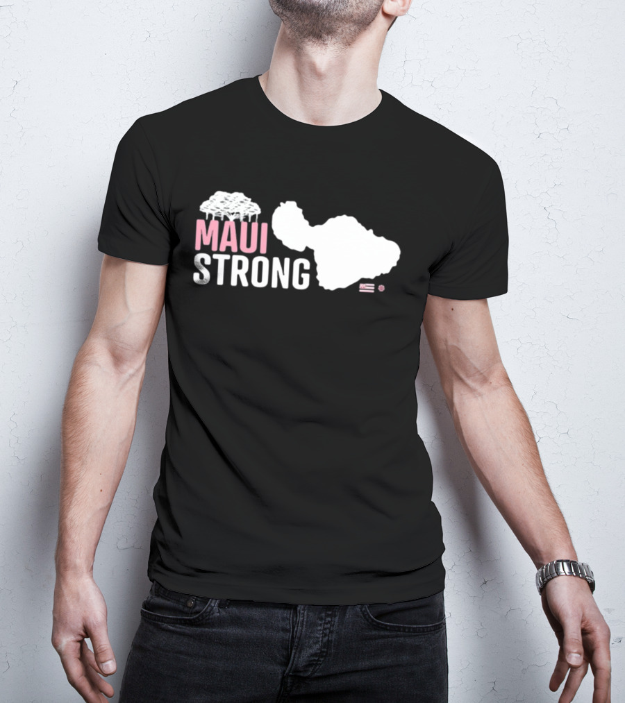 Maui Strong Relief Hawaiian Island Map With Flag T-Shirt