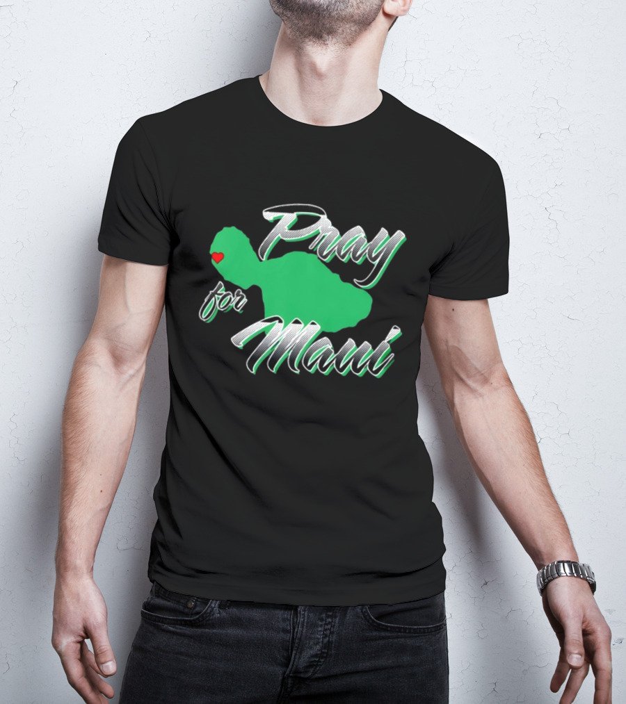 Pray For Maui Green Island Heart T-Shirt