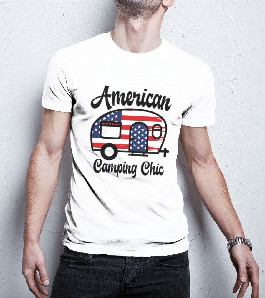 American Camping Chic Flag Camper T-Shirt