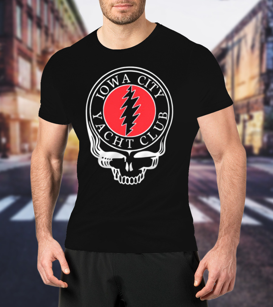 Iowa City Yacht Club Skull Steal Your Face Lightning Bolt T-Shirt