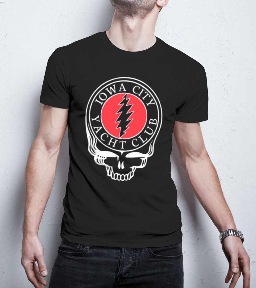 Iowa City Yacht Club Skull Steal Your Face Lightning Bolt T-Shirt
