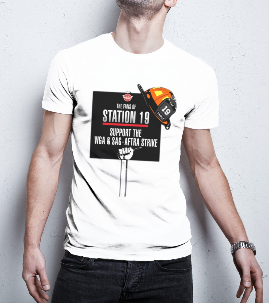 Fans Of Station 19 Support WGA And SAG-AFTRA Strike With Firefighter Helmet T-Shirt