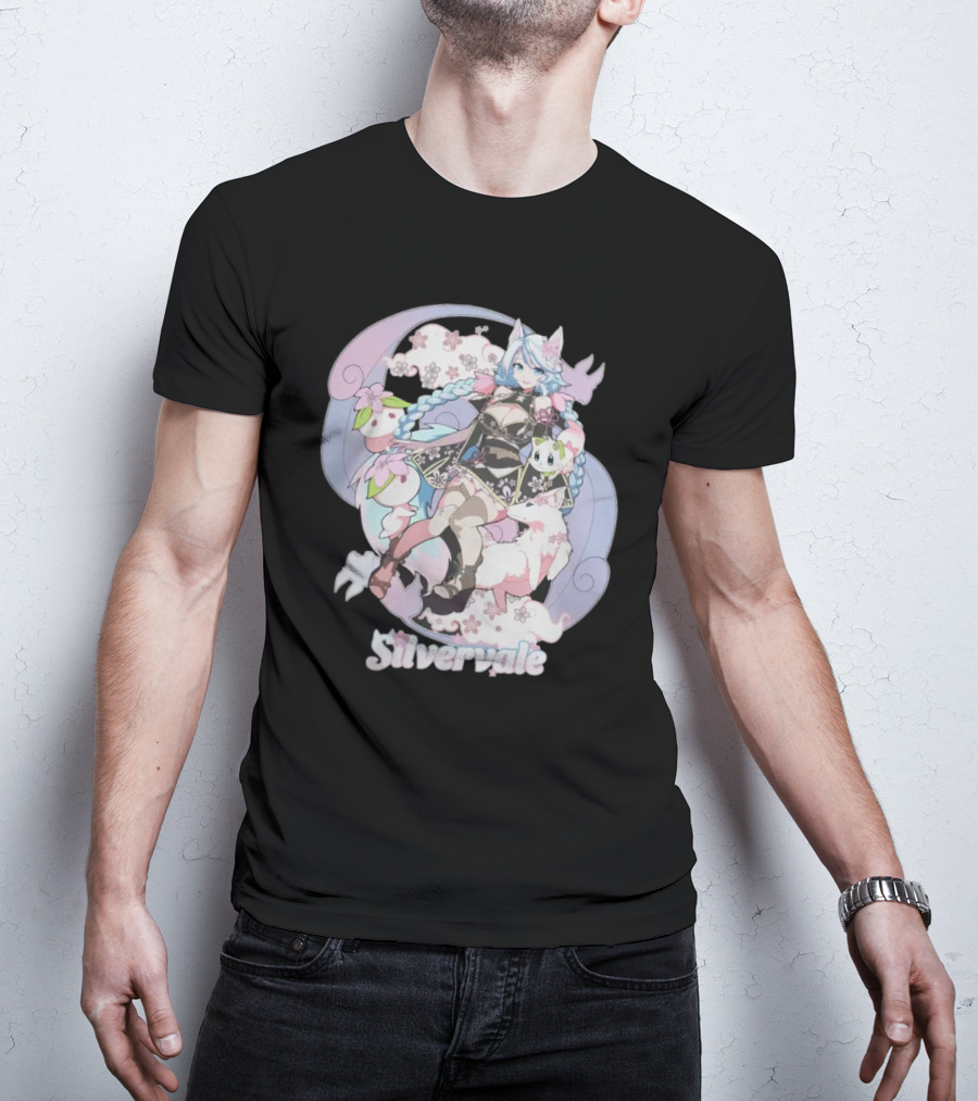 Silvervale Pastel Anime Fantasy Character With Floral Elements T-Shirt