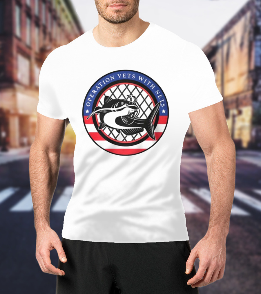 Operation Vets With Nets Patriotic Catfish Badge T-Shirt
