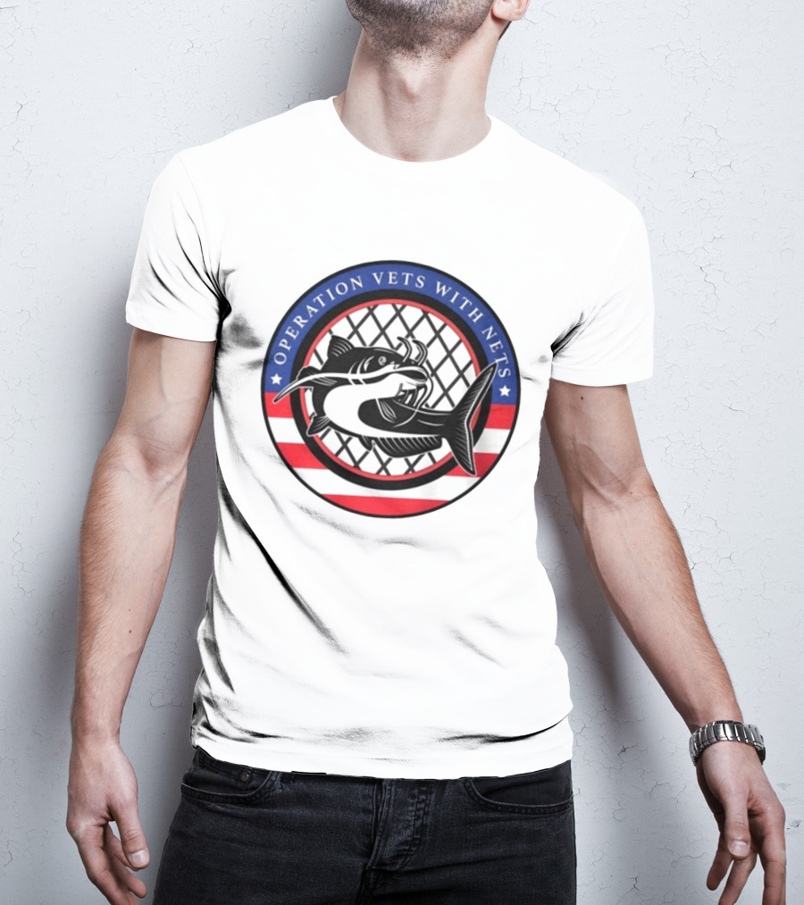 Operation Vets With Nets Patriotic Catfish Badge T-Shirt