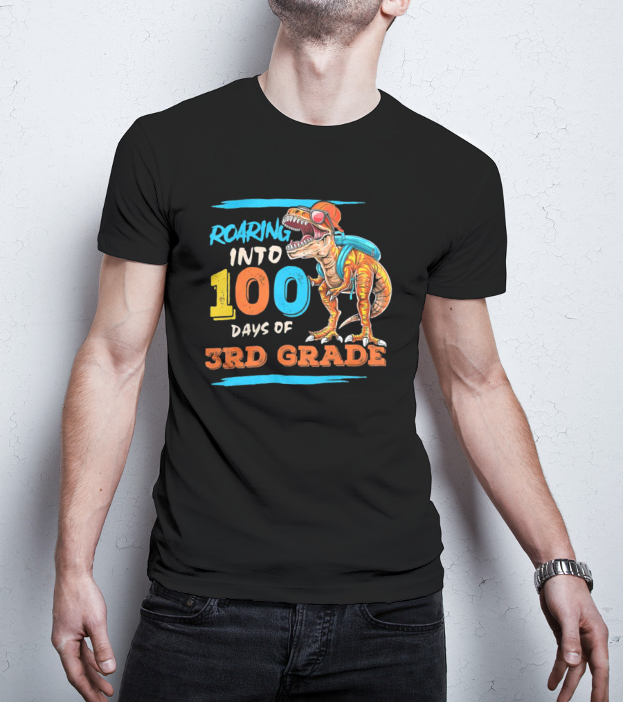 Roaring Into 100 Days Of 3rd Grade Dabbing Dinosaur T-Shirt