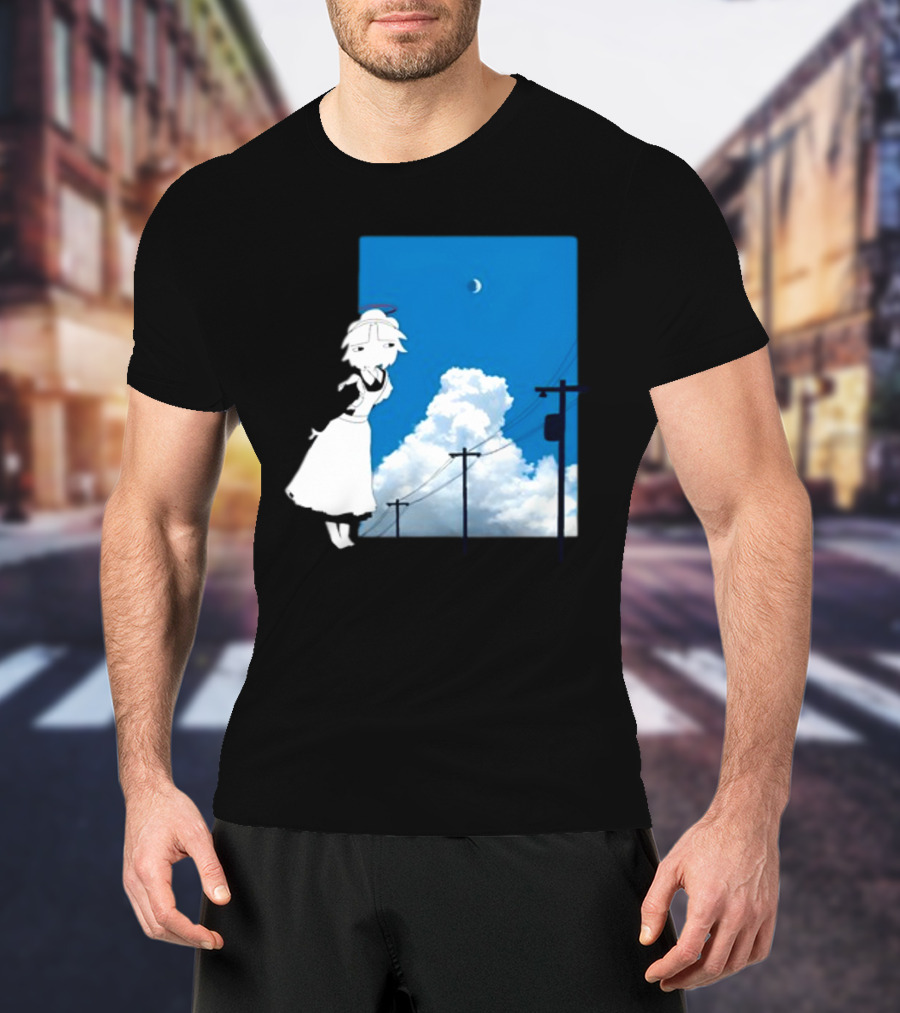 Electric Maid Under Cloudy Sky And Moon With Power Lines T-Shirt