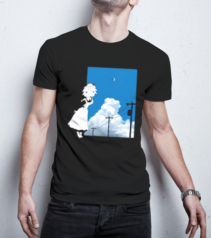 Electric Maid Under Cloudy Sky And Moon With Power Lines T-Shirt
