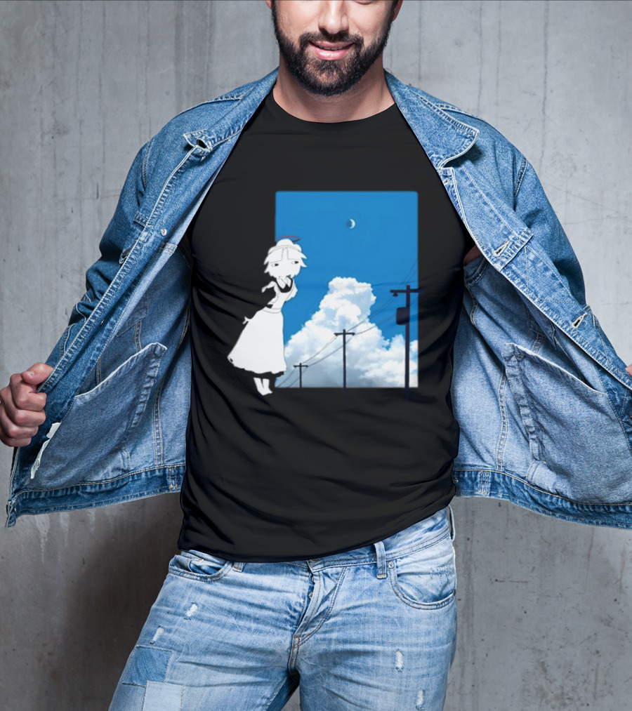 Electric Maid Under Cloudy Sky And Moon With Power Lines T-Shirt