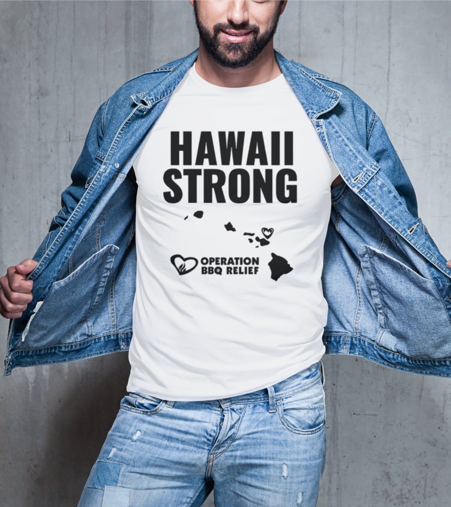 Hawaii Strong Operation BBQ Relief Map And Heart Icons T-Shirt