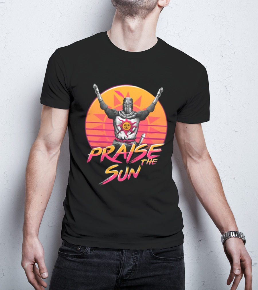 Praise The Sun Solaire Of Astora Dark Souls Knight Retro Sunset T-Shirt