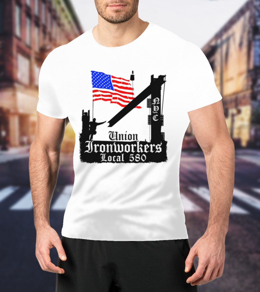 Union Ironworkers Local 580 NYC American Flag T-Shirt