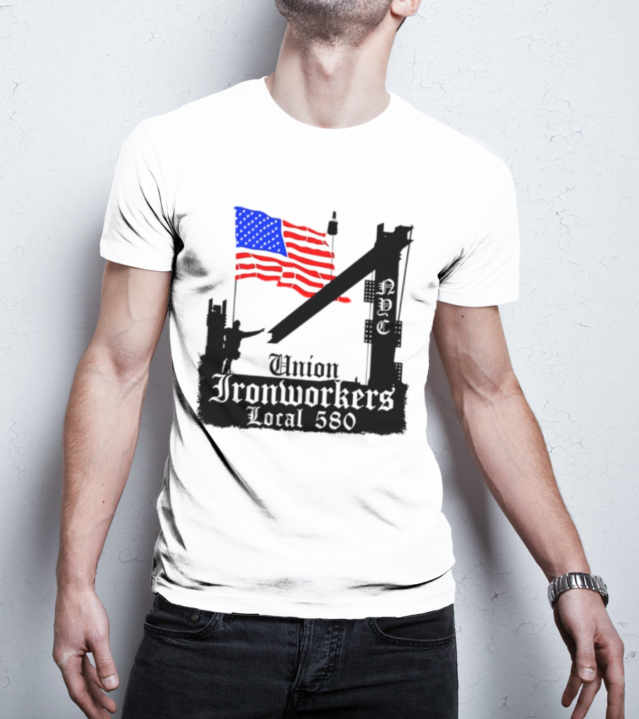 Union Ironworkers Local 580 NYC American Flag T-Shirt