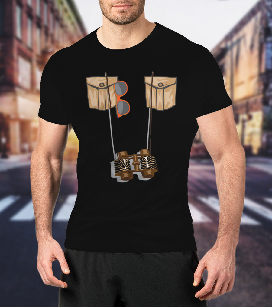 Zoo Keeper Halloween Costume DIY Jungle Safari Explorer Zebra Binoculars And Orange Sunglasses T-Shirt