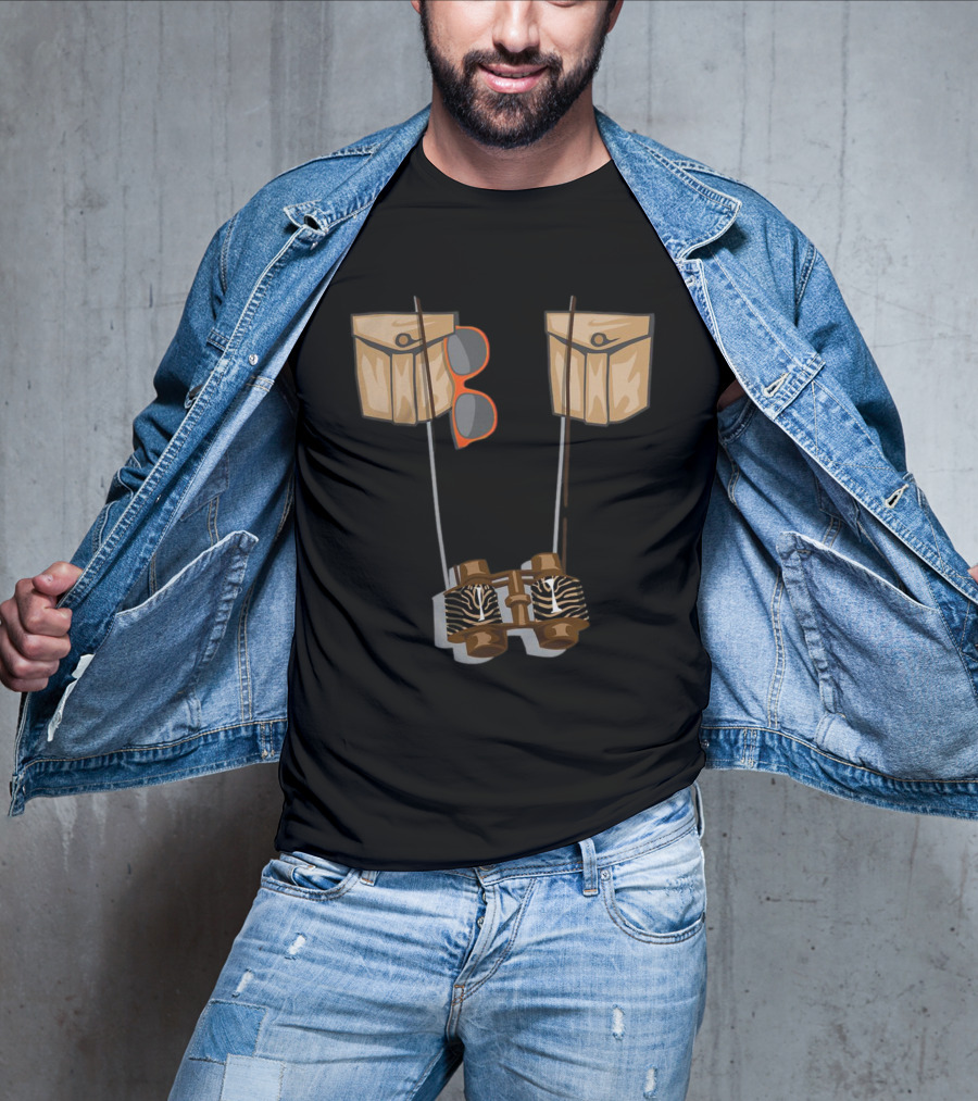 Zoo Keeper Halloween Costume DIY Jungle Safari Explorer Zebra Binoculars And Orange Sunglasses T-Shirt