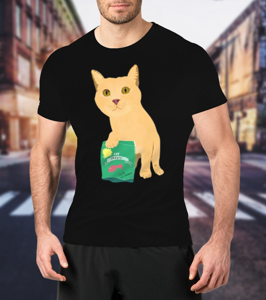 KatRose Cat Treats 100% Fish Formula Cat Holding Green Package T-Shirt