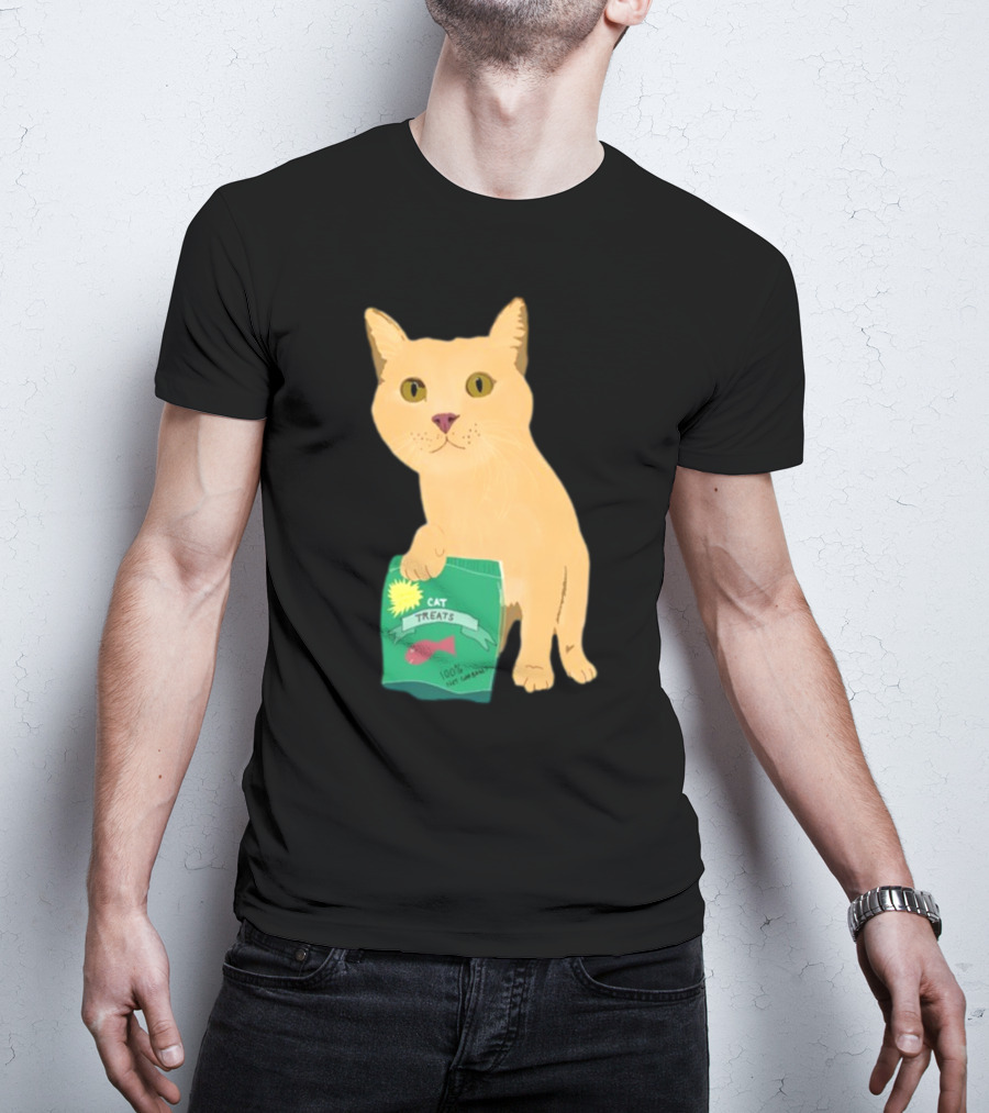 KatRose Cat Treats 100% Fish Formula Cat Holding Green Package T-Shirt