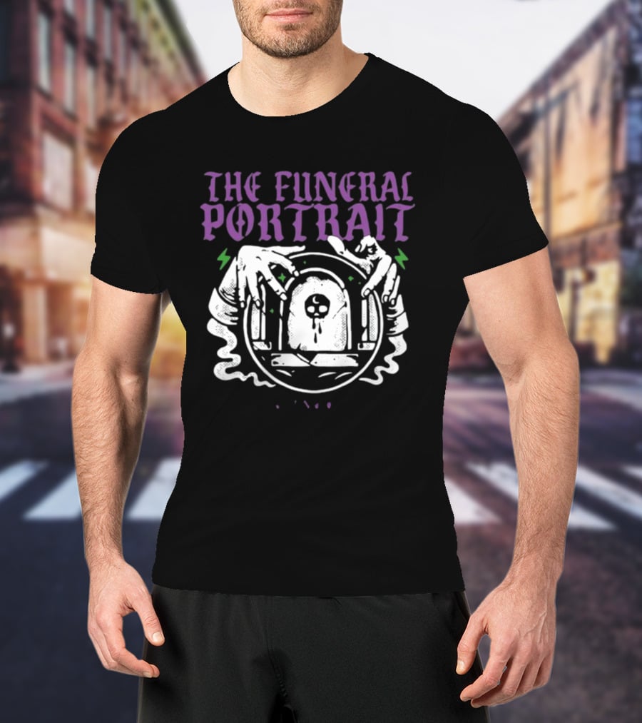 The Funeral Portrait Coffin Crew Grim Skull And Coffin Hands T-Shirt