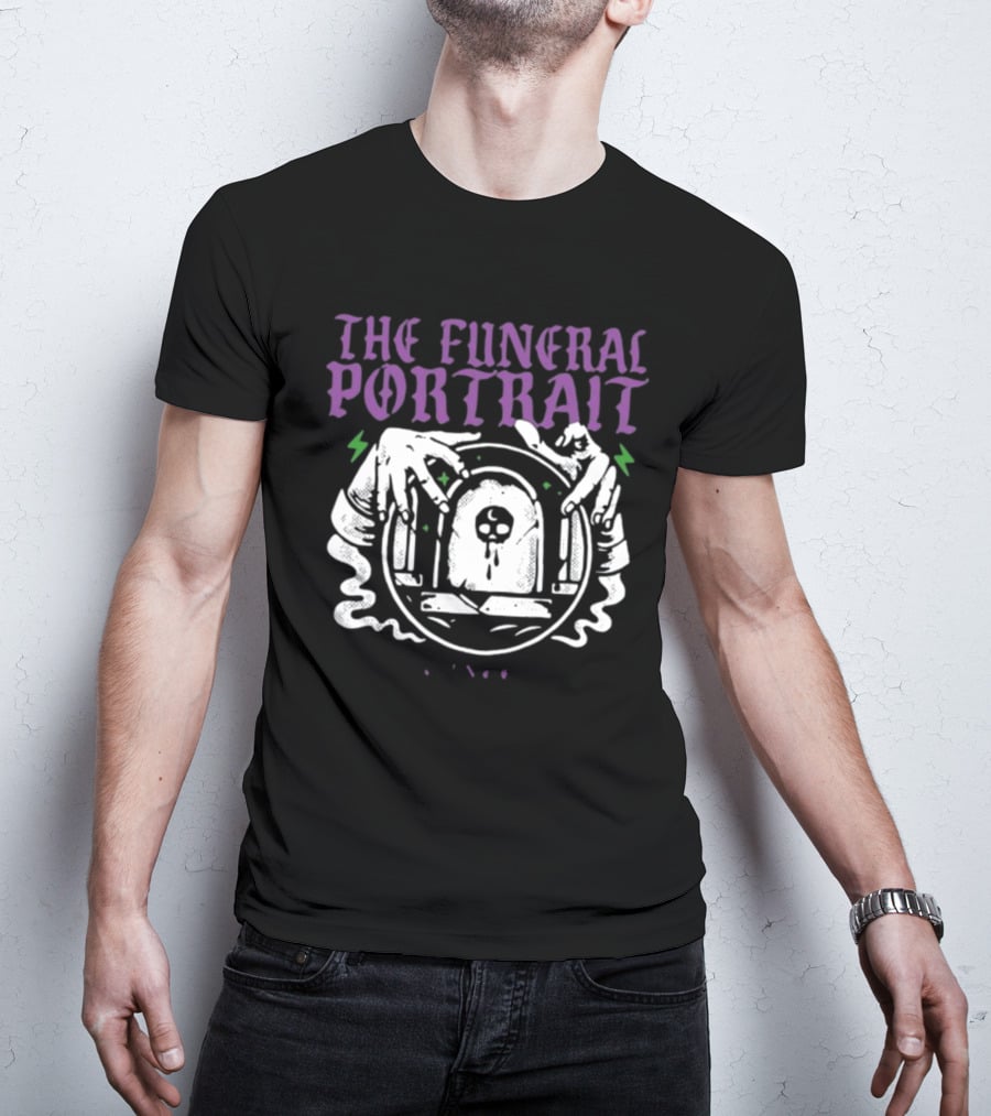 The Funeral Portrait Coffin Crew Grim Skull And Coffin Hands T-Shirt