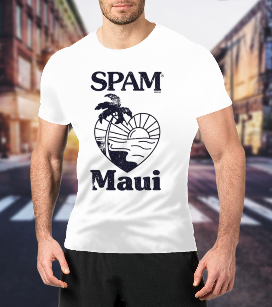 SPAM Maui Sunset Heart Palm Tree T-Shirt