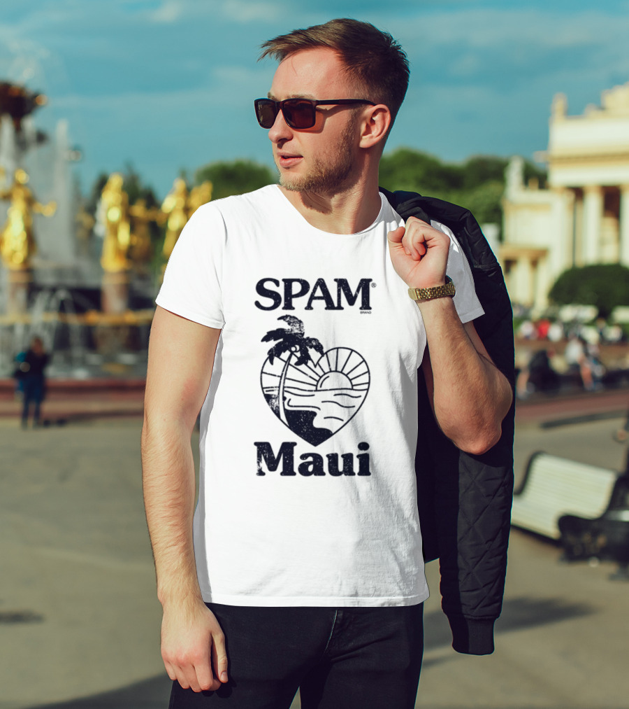 SPAM Maui Sunset Heart Palm Tree T-Shirt
