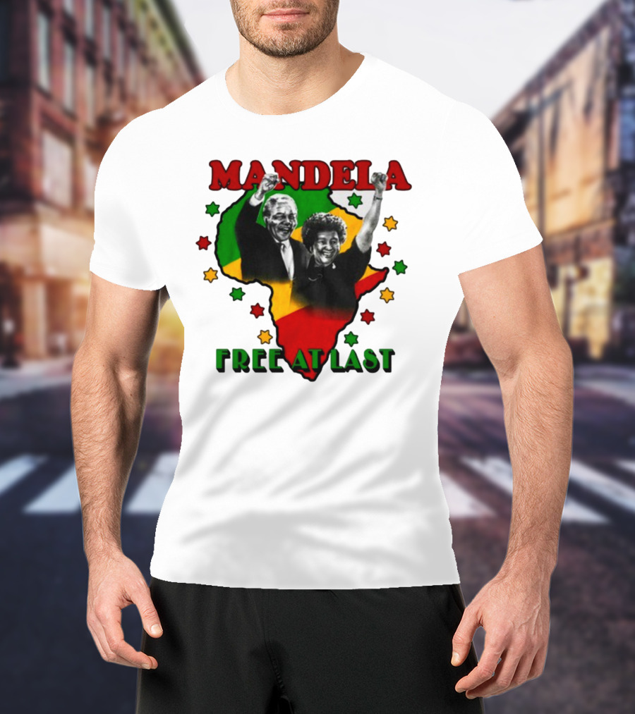Nelson Mandela Free At Last Africa Map Red Yellow Green Stars T-Shirt